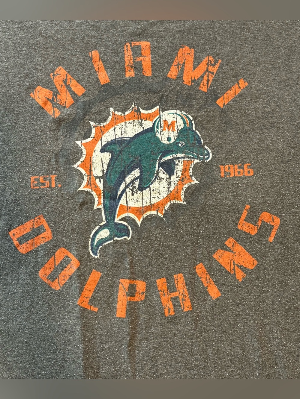 Miami Dolphins Vintage Graphic Logo Tee - Gray with Orange & Teal - Men’s L